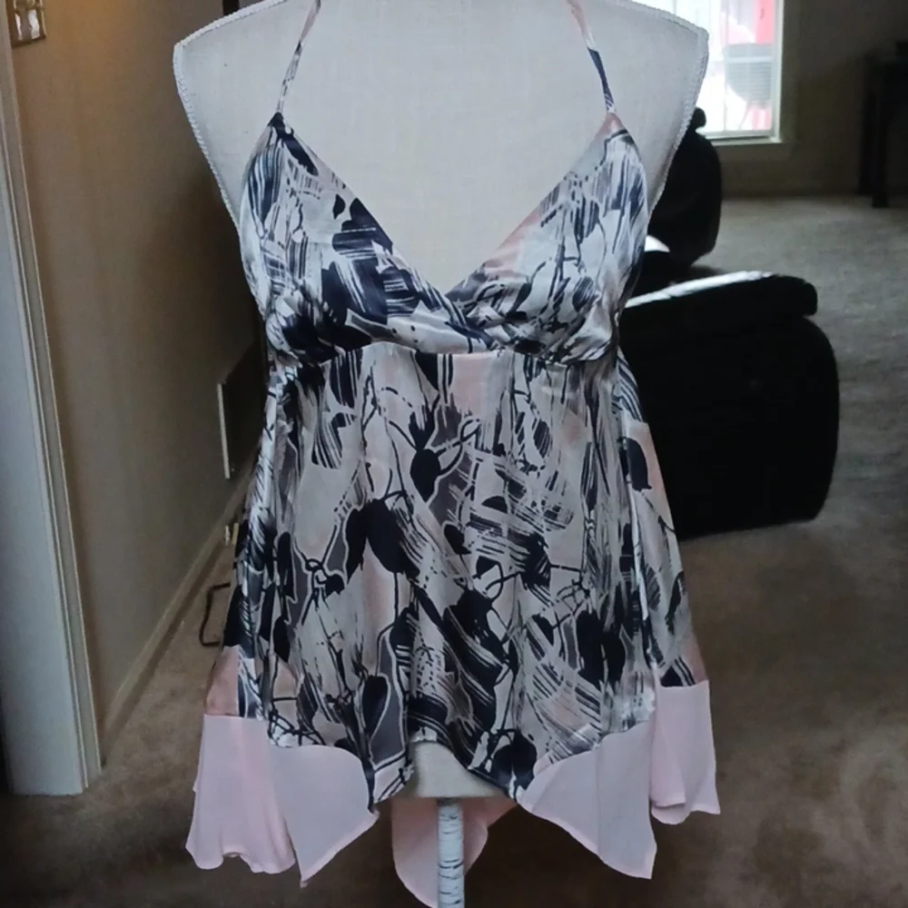 GLAM PRINTED SILK SLIP-STYLE CHEMISE TOP/ SEXY NIGHTY - Picture 4 of 9